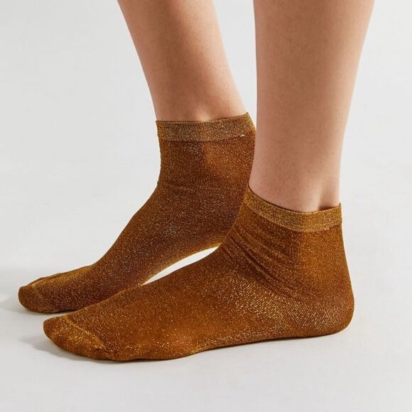 NEW (3) Urban Outfitters Sheer Metallic Bronze/Gold Crew Socks Set of 3 - Picture 1 of 1